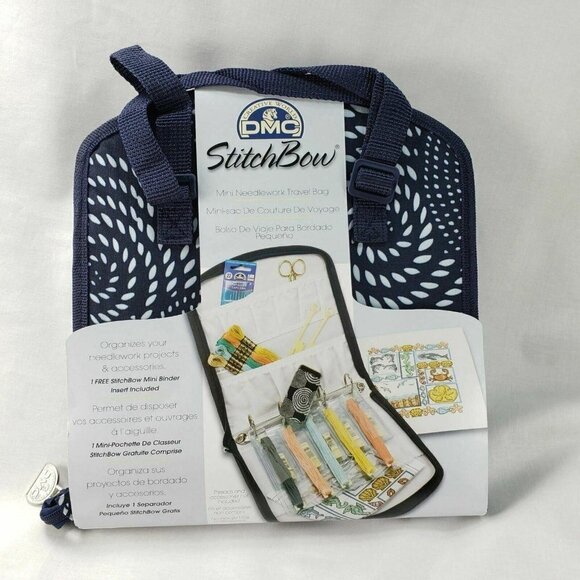 DMC Stitchbow Needlework Organizer Travel Bag Dark Navy‎ White Print New - Picture 1 of 9